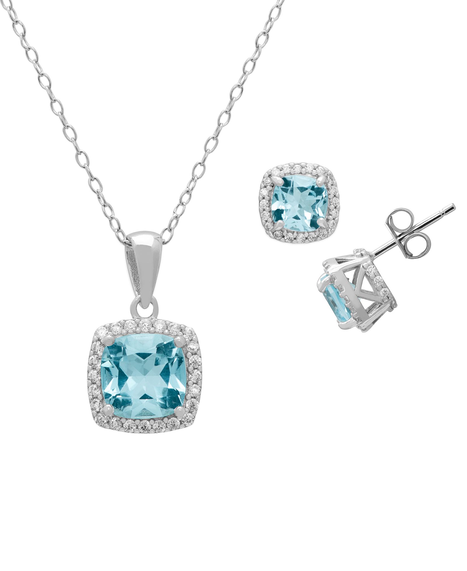 Macy's 2-Pc. Blue Topaz (4-1/2 ct. t.w.) and White Topaz (0.64 ct. t.w.) Pendant Necklace & Matching Earrings Set in Sterling Silver
