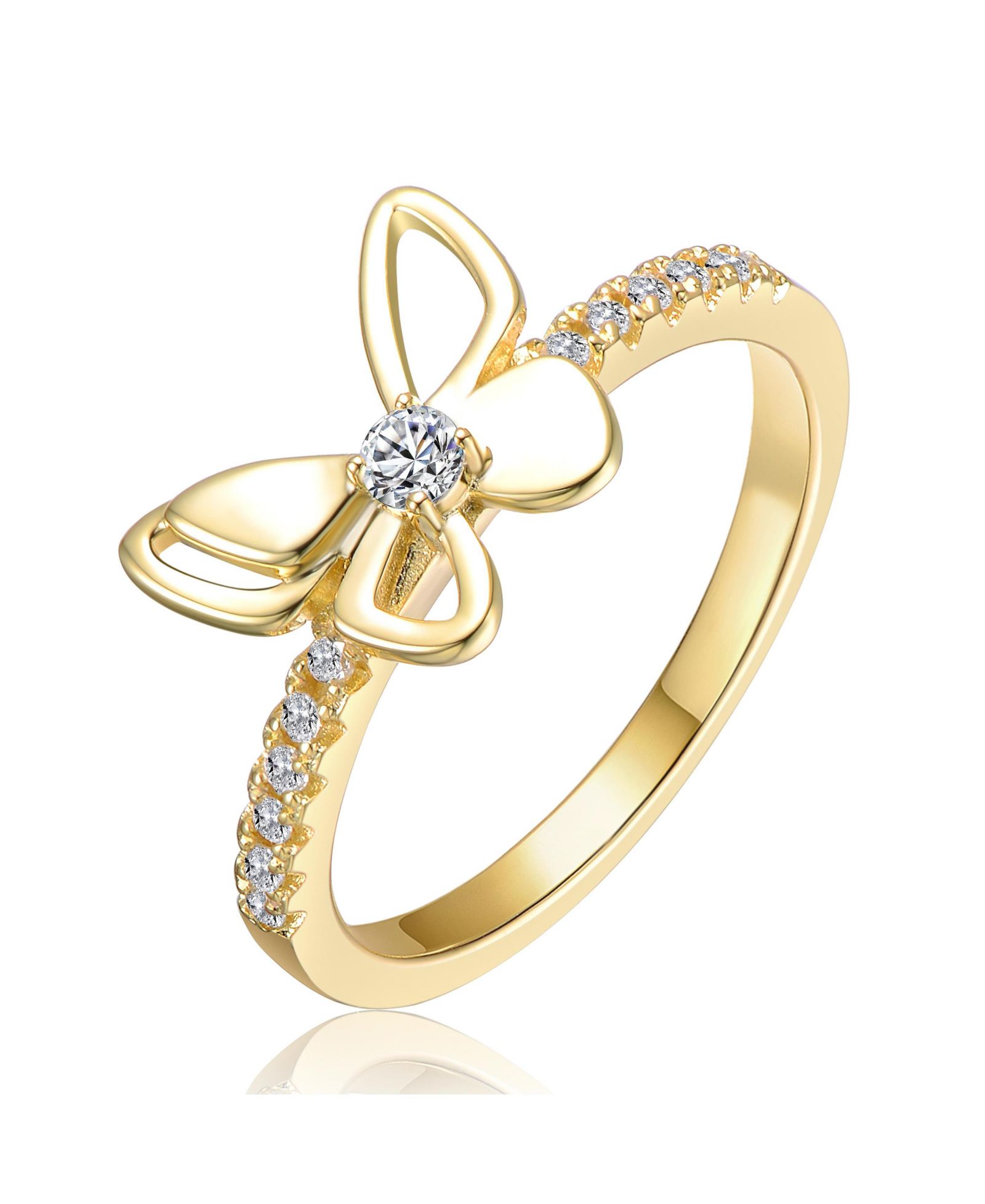 Rachel Glauber Plated with Clear Cubic Zirconia Butterfly Design Statement Ring