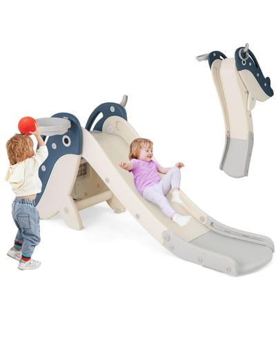 4-in-1 Toddler Slide Playground with Basketball Hoop Ball Ring Toss