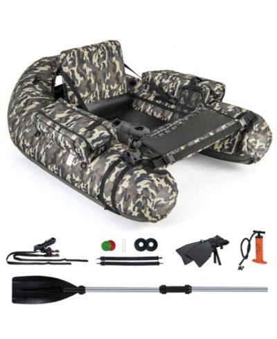 Gymax Inflatable Float Tube w/ Fish Ruler Rod Holder Storage Pockets Flippers Paddle