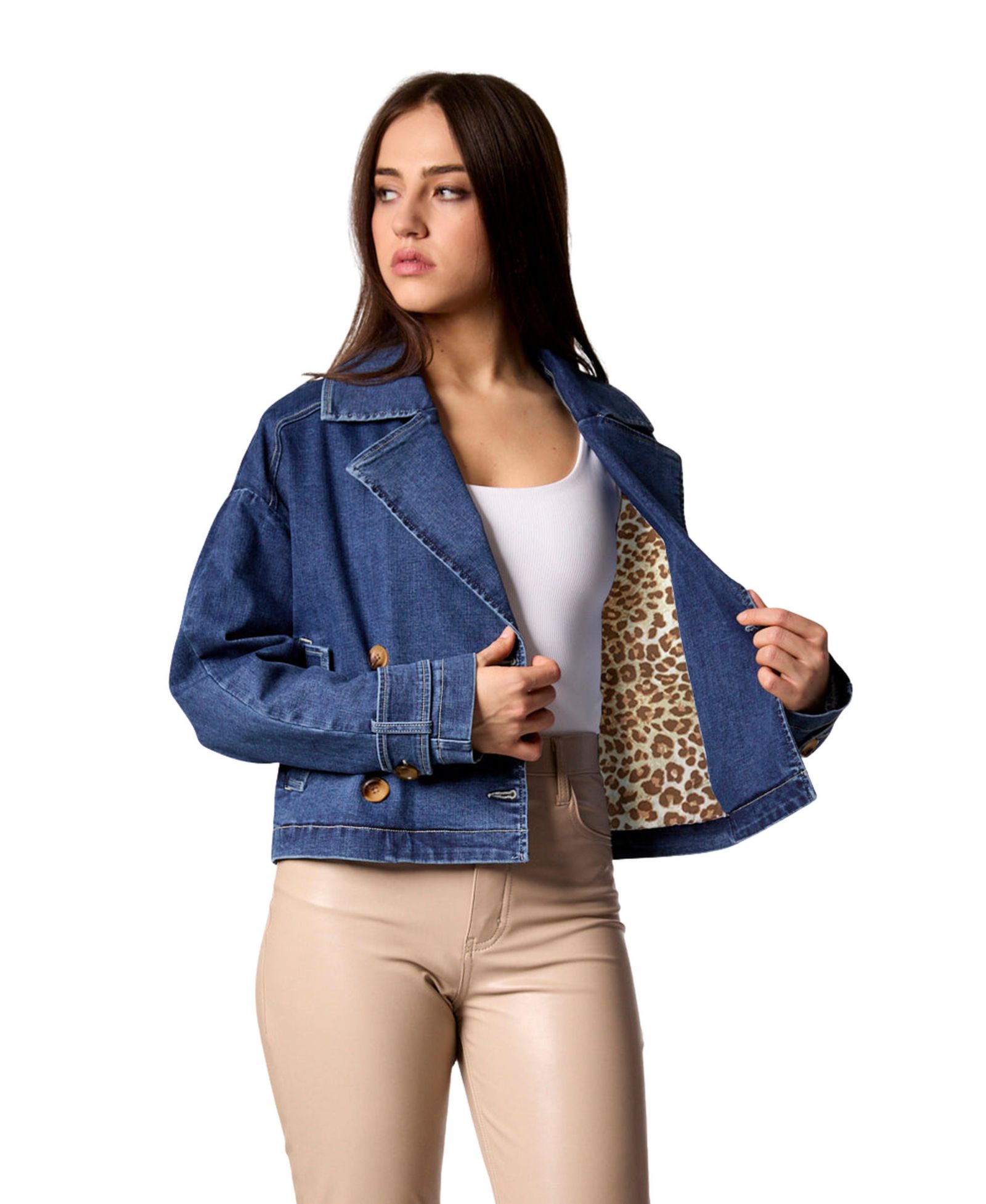 Blue Revival Women's Cropped Denim Double-Breasted Trench Jacket