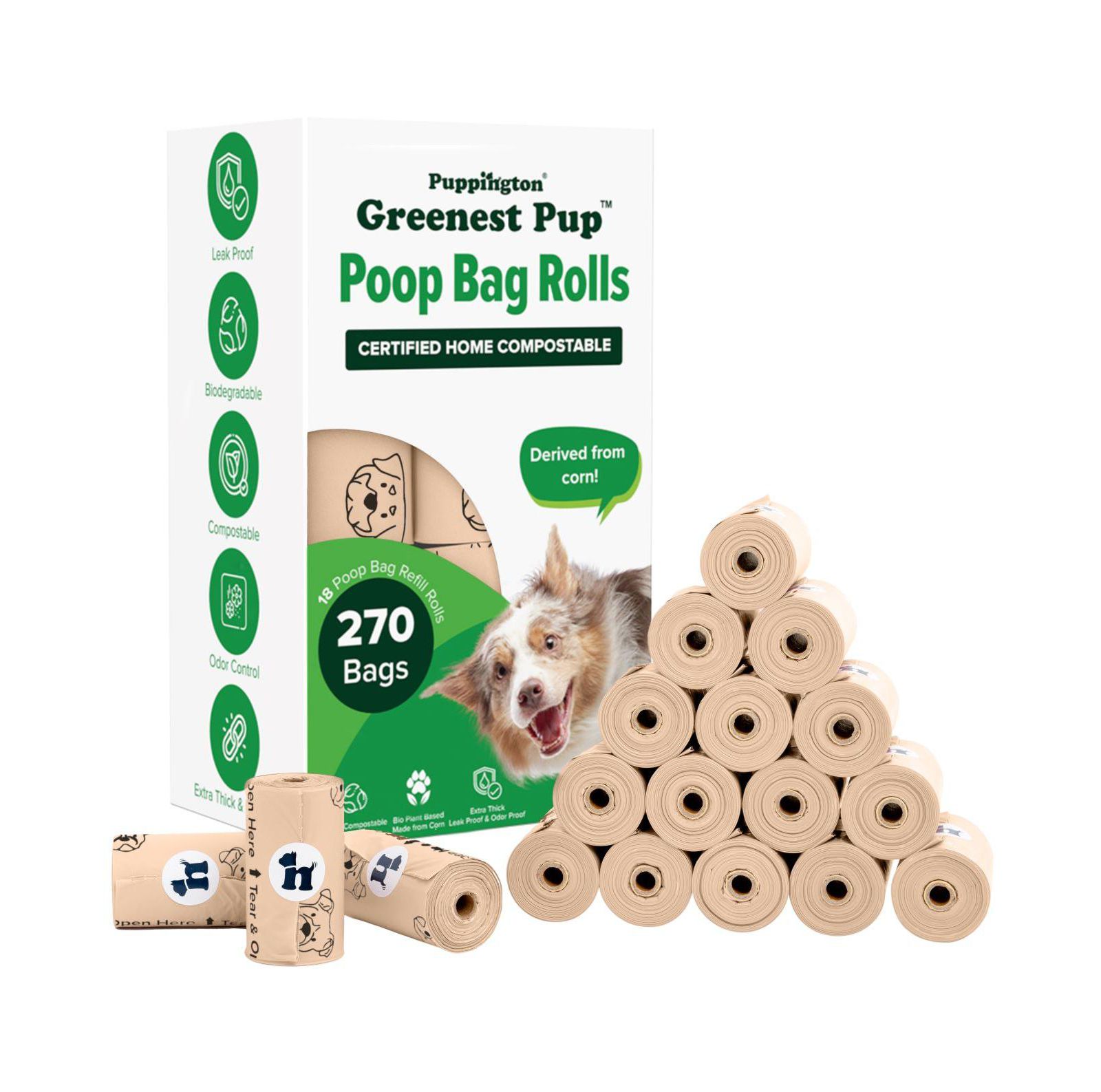 Compostable Dog Poop Bags, Latte Beige
