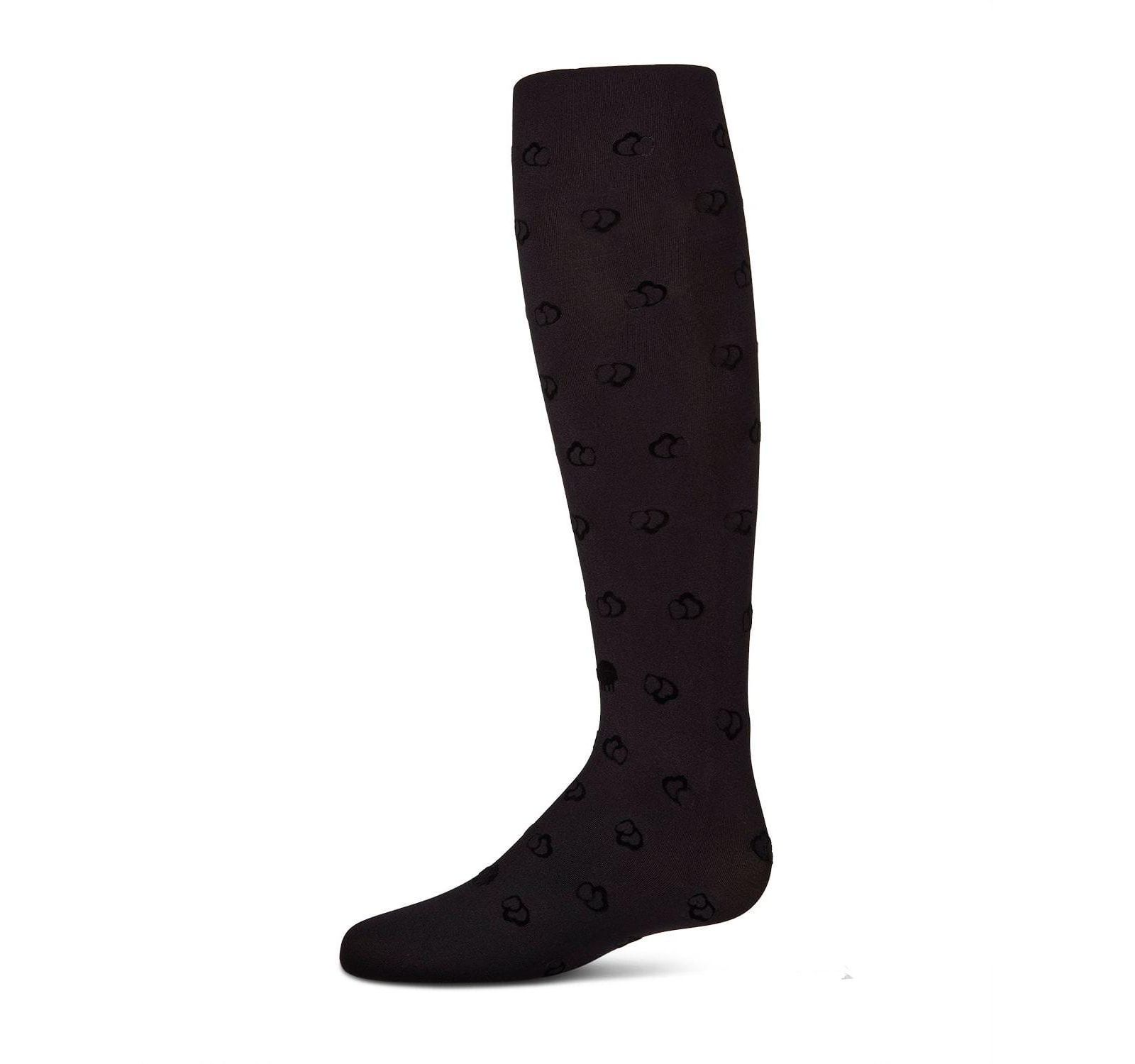 MeMoi Girls Opaque "Overlapped Heart" Flocked Tights