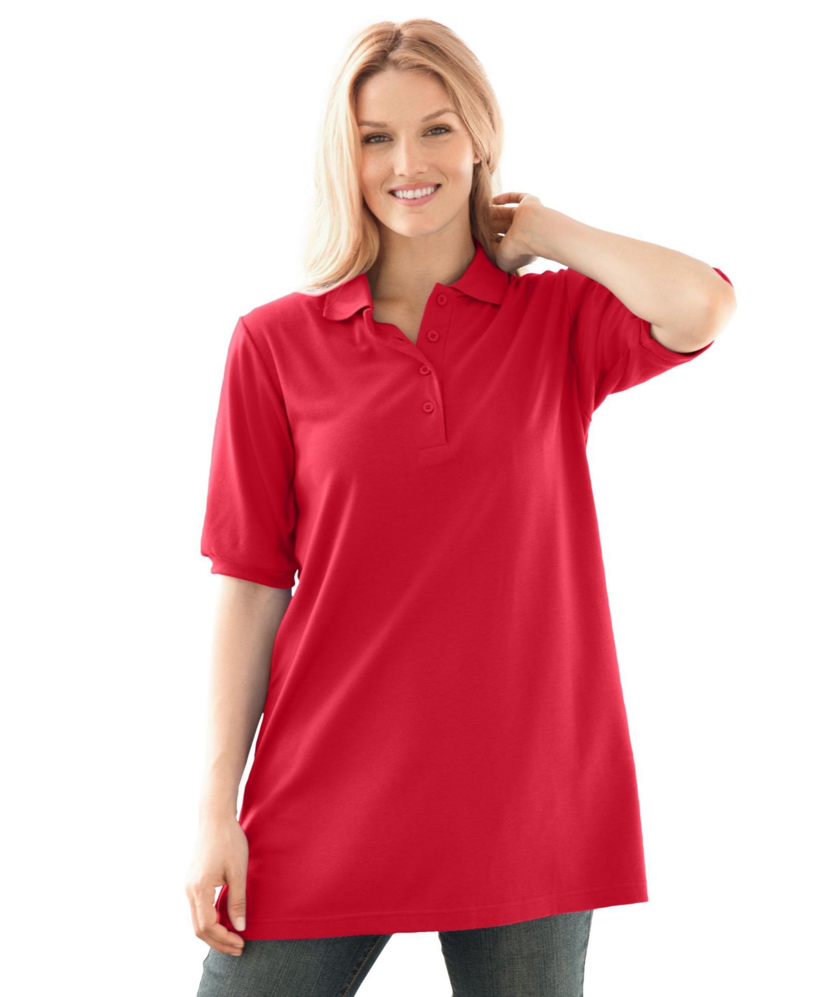 Woman Within Plus Size Elbow-Sleeve Polo Tunic
