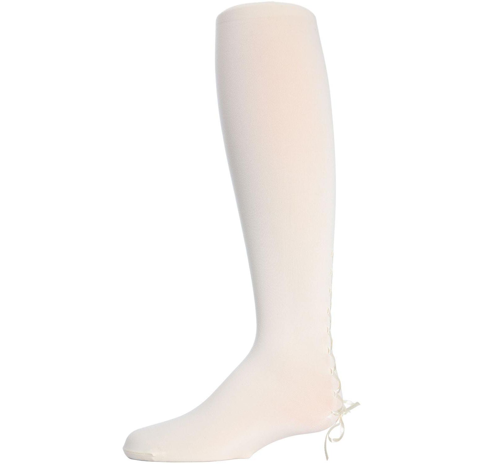 Memoi Girls Lace-Up Bow Opaque Tights