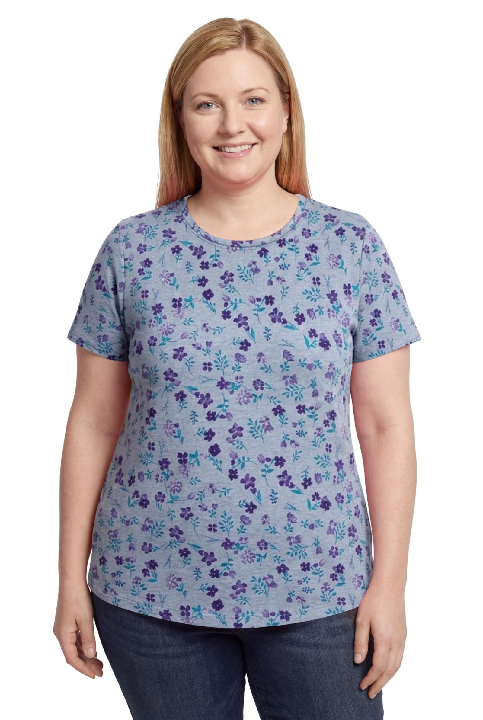Woman Within Women's Within Perfect Printed Short-Sleeve Crewneck Tee
