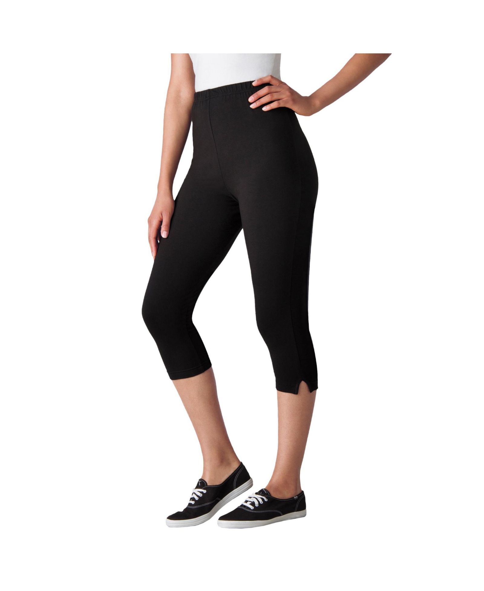 Woman Within Women's Within Capri Pull-On Stretch Knit Cotton Spandex Leggings