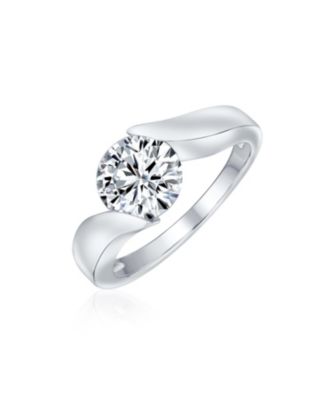 Bling Jewelry Помолвочное кольцо с одиночным камнем CZ, 3CT, круглый, в напряжной оправе, серебро .925