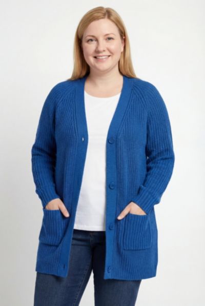 Woman Within Women's Within Shaker Button-Front Cardigan Sweater