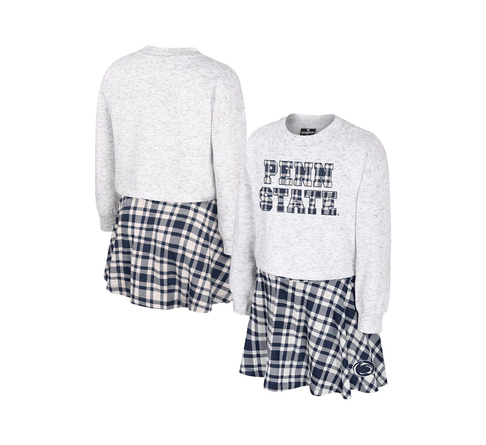 Colosseum Big Girls 2-Piece Gray Penn State Nittany Lions Marceline Plaid Skirt and Top Set