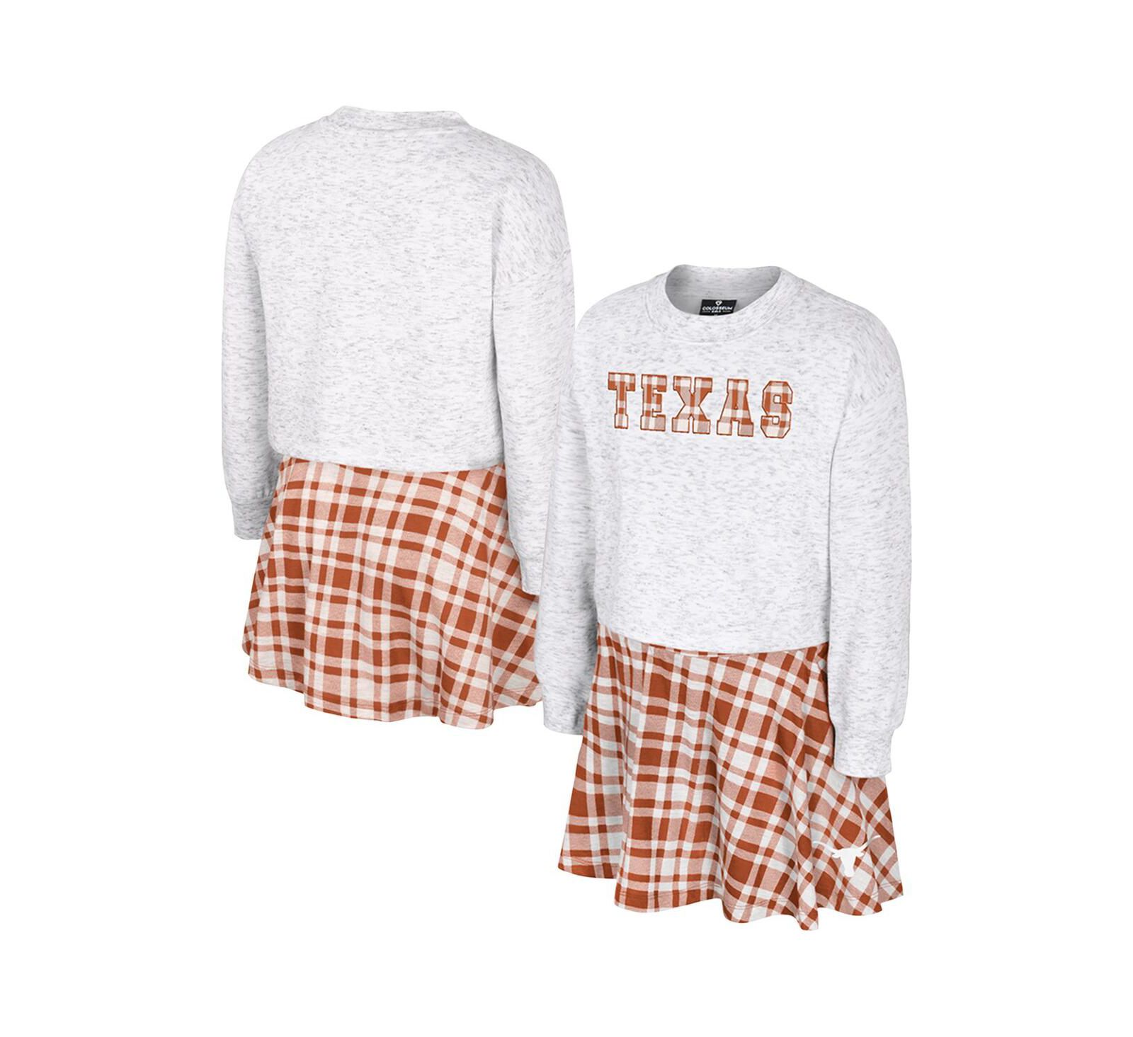 Colosseum Big Girls 2-Piece Gray Texas Longhorns Marceline Plaid Skirt and Top Set