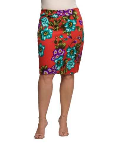 Женская юбка 24seven Comfort Apparel Plus Size Orange Floral Print Knee Length Pencil Skirt