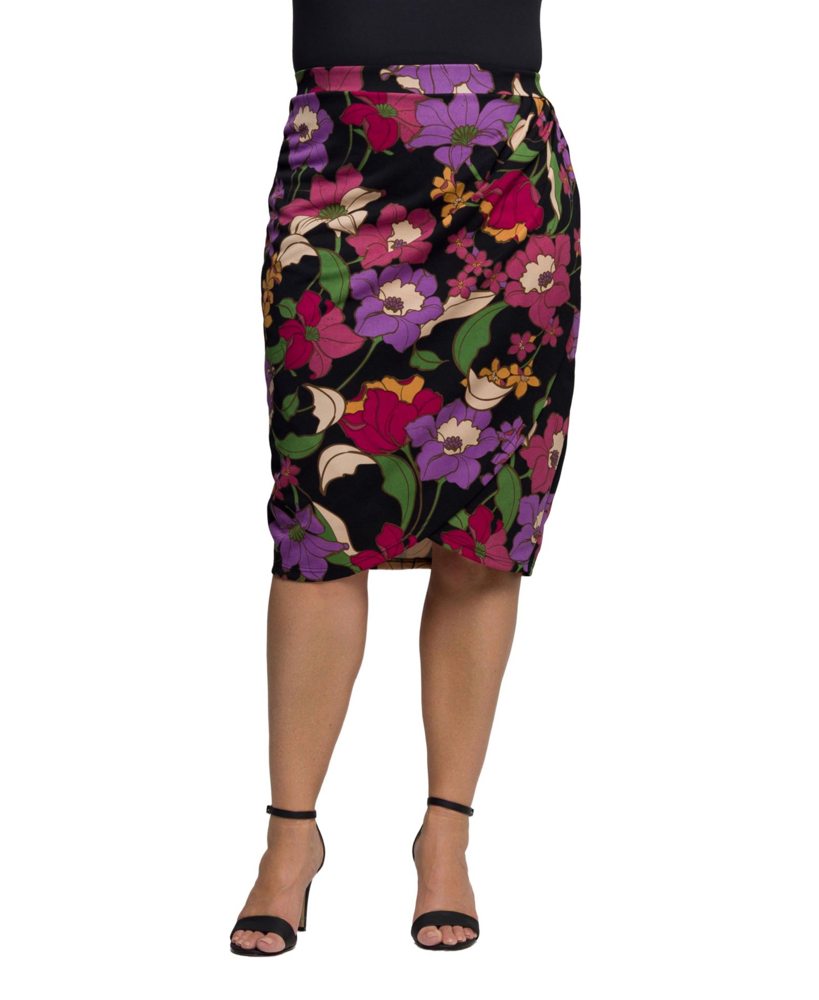 Юбка-карандаш 24seven Comfort Apparel Plus Size Black Multi Floral Print