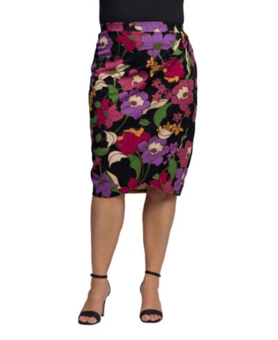 Юбка-карандаш 24seven Comfort Apparel Plus Size Black Multi Floral Print