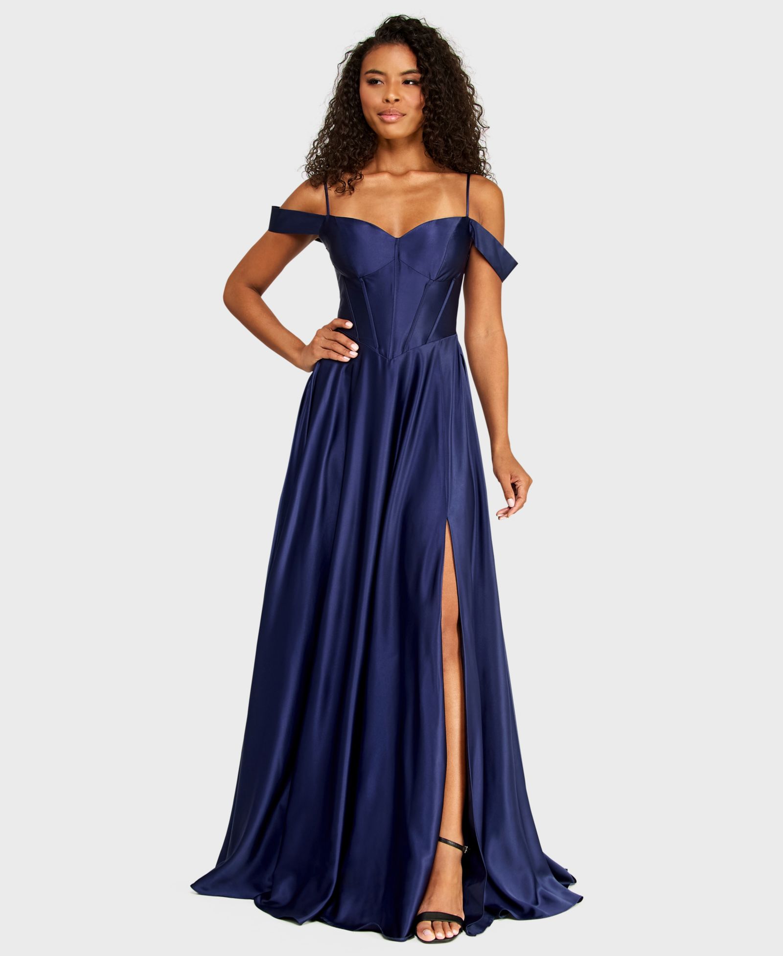 B Darlin Juniors' Off-The-Shoulder Charmeuse Gown