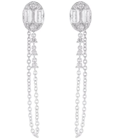 Diamond Baguette & Round Drop Earrings (1 ct. t.w.) in 14K White Gold