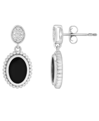Серьги-подвески с черным ониксом и бриллиантами (1/20 ct. t.w.) из стерлингового серебра