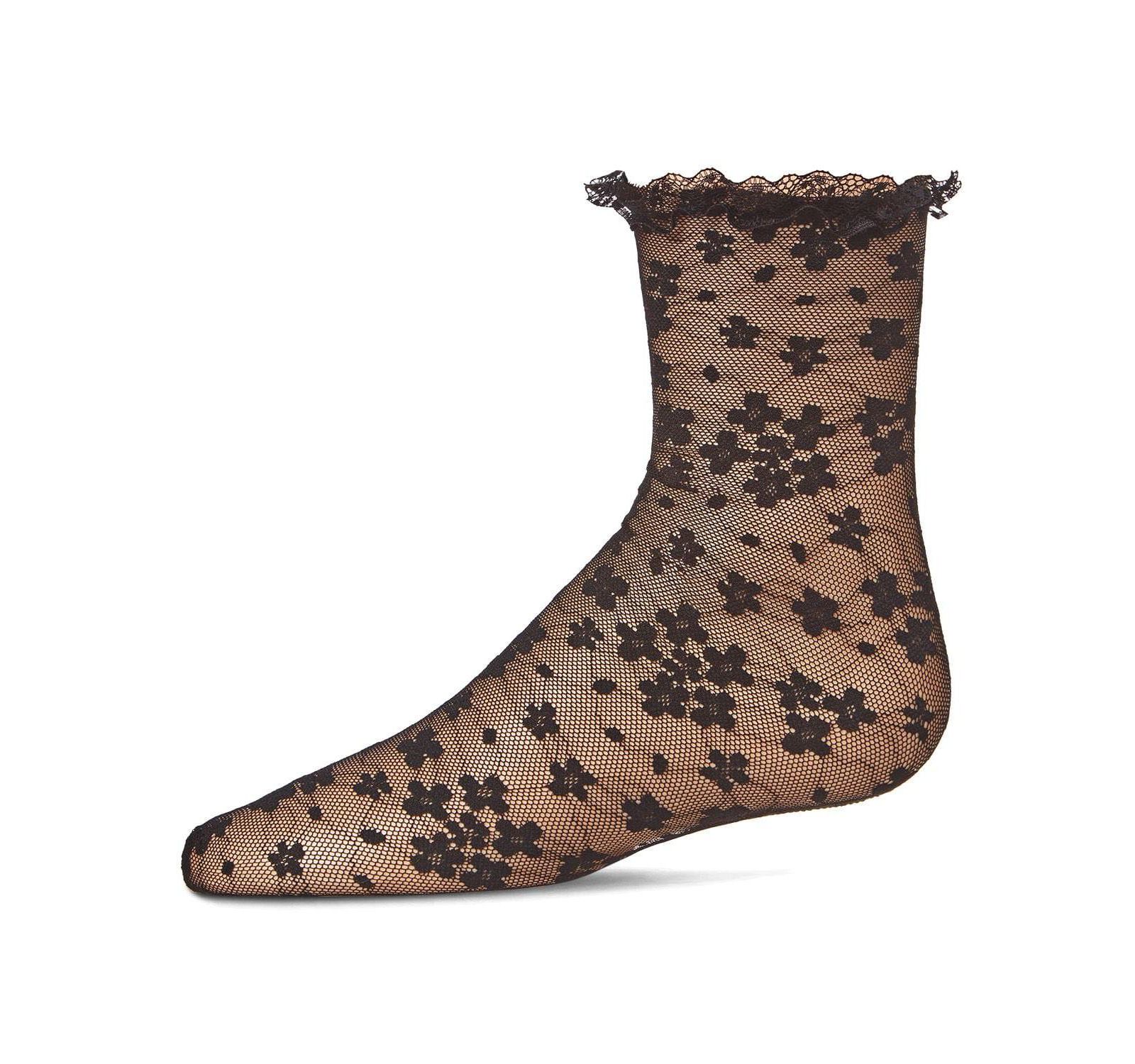 Memoi Детский Lace-Trim Lettuce-Edge Floral Net Ankle Sock