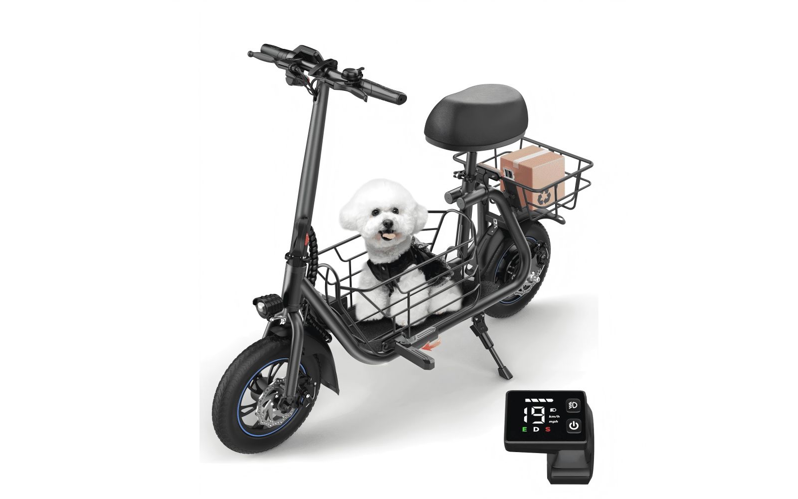 Adults  Electric Scooter: Foldable, 550W Motor (18.6 MPH/20 Miles), Large Middle Basket & Seat - Perfect for Pets & Cargo