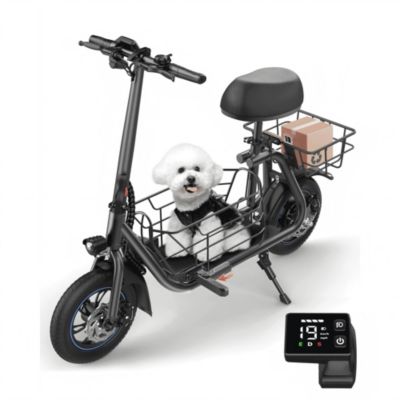 Adults  Electric Scooter: Foldable, 550W Motor (18.6 MPH/20 Miles), Large Middle Basket & Seat - Perfect for Pets & Cargo