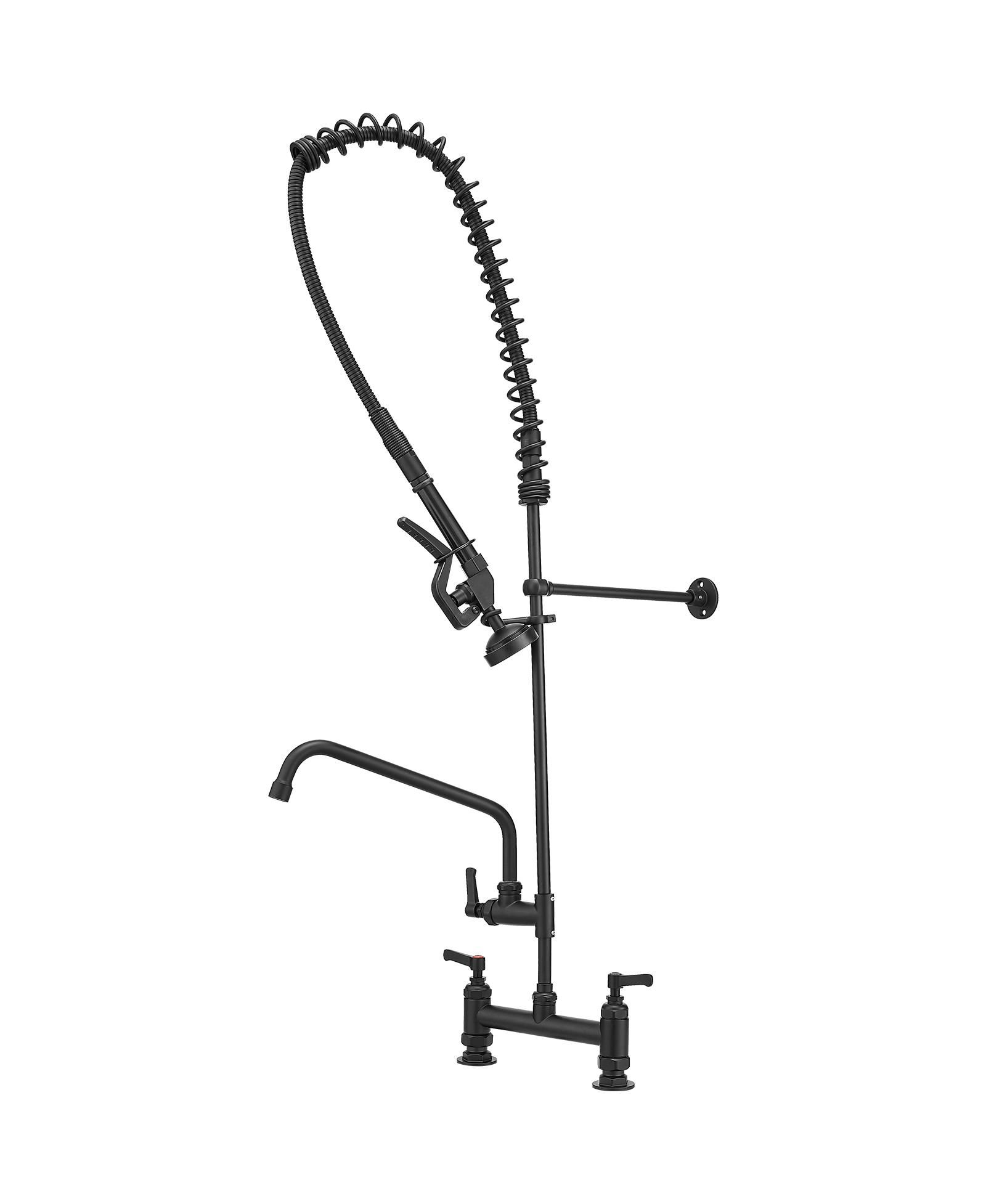 Greenspring Commercial Restaurant Pull Down 2-Handle Wall Mount Pre-Rinse Spray Utility Kitchen Faucet
