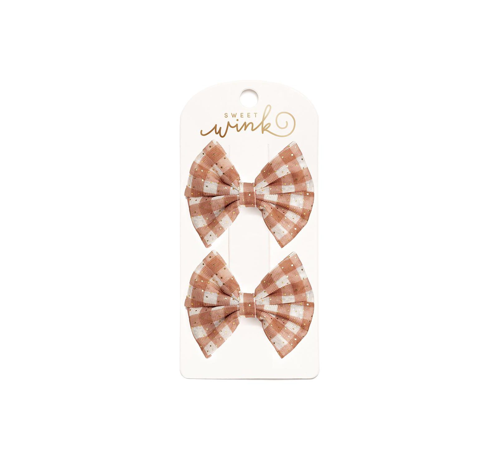 Sweet Wink Girls Gingham Printed Tulle Bow Clip Set