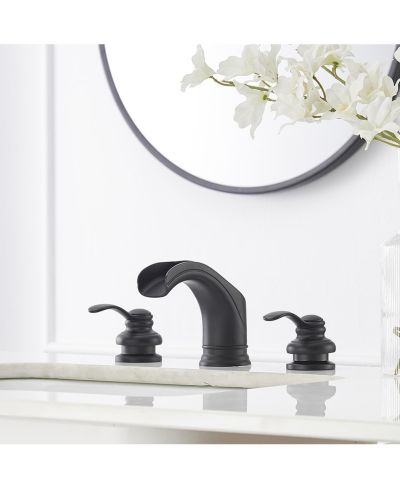 Greenspring Pop-up Drain Assembly in Spot Resist 8 in. Waterfall Widespread 2-Handle Bathroom Faucet
