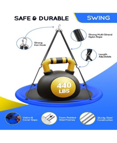 43" Saucer Swing (Kids & Adults): 700lbs Capacity, Waterproof, Adjustable Hanging Straps – Backyard/Indoor/Outdoor.