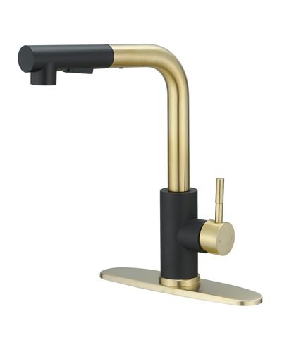 Greenspring 2 Sprayer Single Hole Single-Handle Pull Out Kitchen Faucet in Matte Black and Brushed Gold