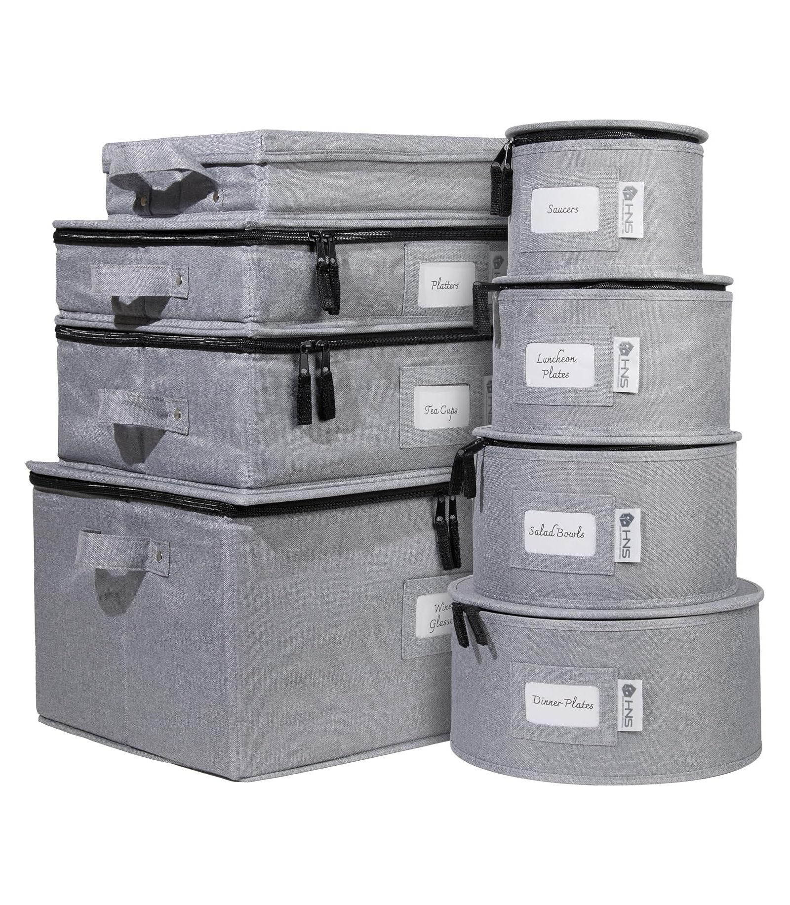 Florida Brands Hard Shell China Storage Containers 8-Piece Set Moving Boxes for Dinnerware Service for 12