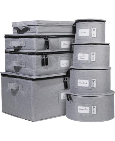 Florida Brands Hard Shell China Storage Containers 8-Piece Set Moving Boxes for Dinnerware Service for 12
