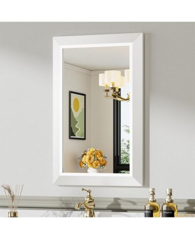 Amorho Bathroom Mirror, 24" x 16" Inch Thick Metal Framed Wall Mirrors for Bedroom, Rectangle Wall-Mounted Mirrors in White(Horizontal/Vertical)
