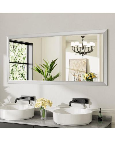 Настенное зеркало Amorho 60" x 28" в металлической раме, прямоугольное, Silver