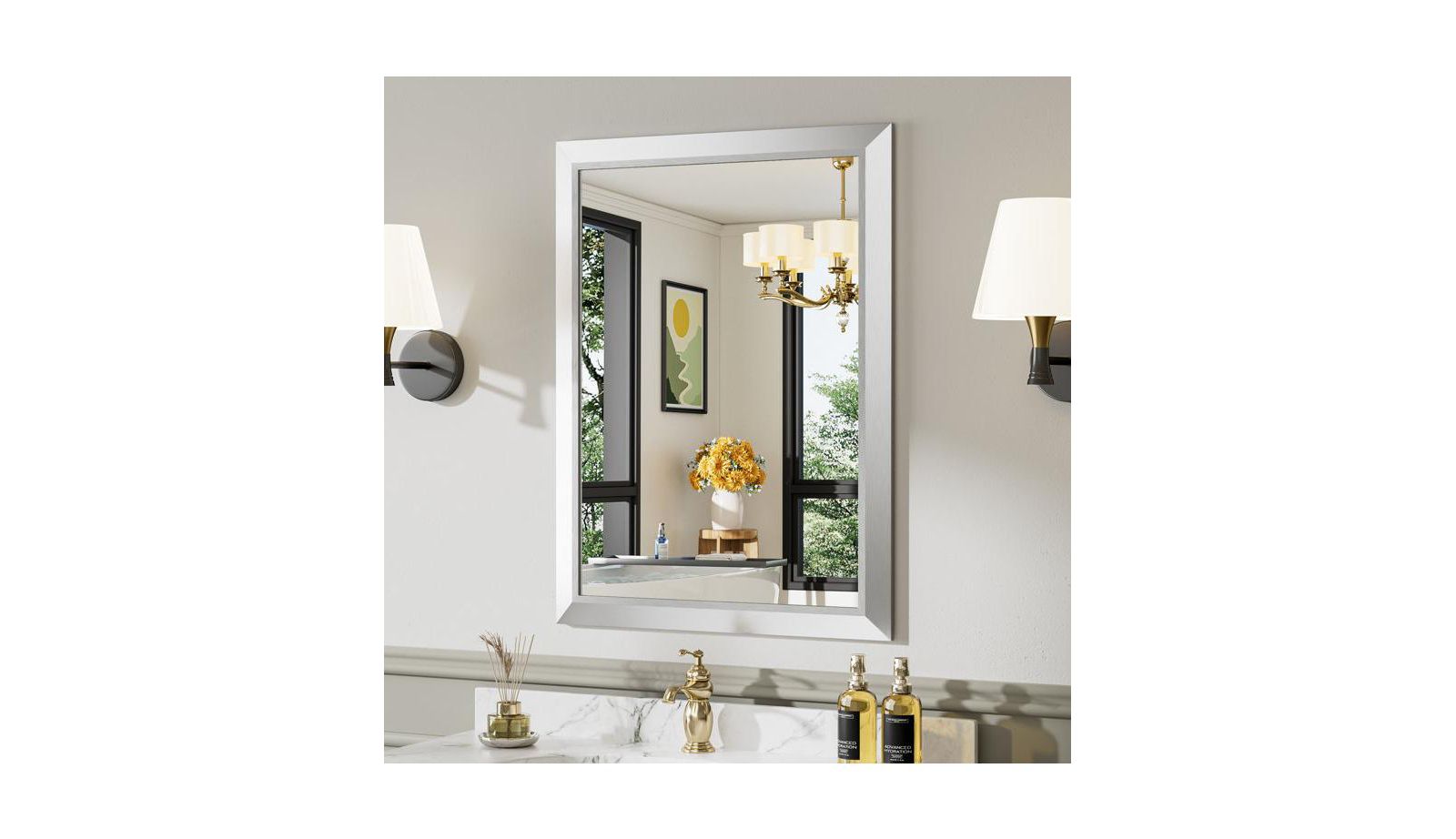 Зеркало для ванной Amorho, 24" x 16"-Inch-Thick Metal Framed Wall Mirror для раковины, спальни, прихожей, прямоугольное настенное