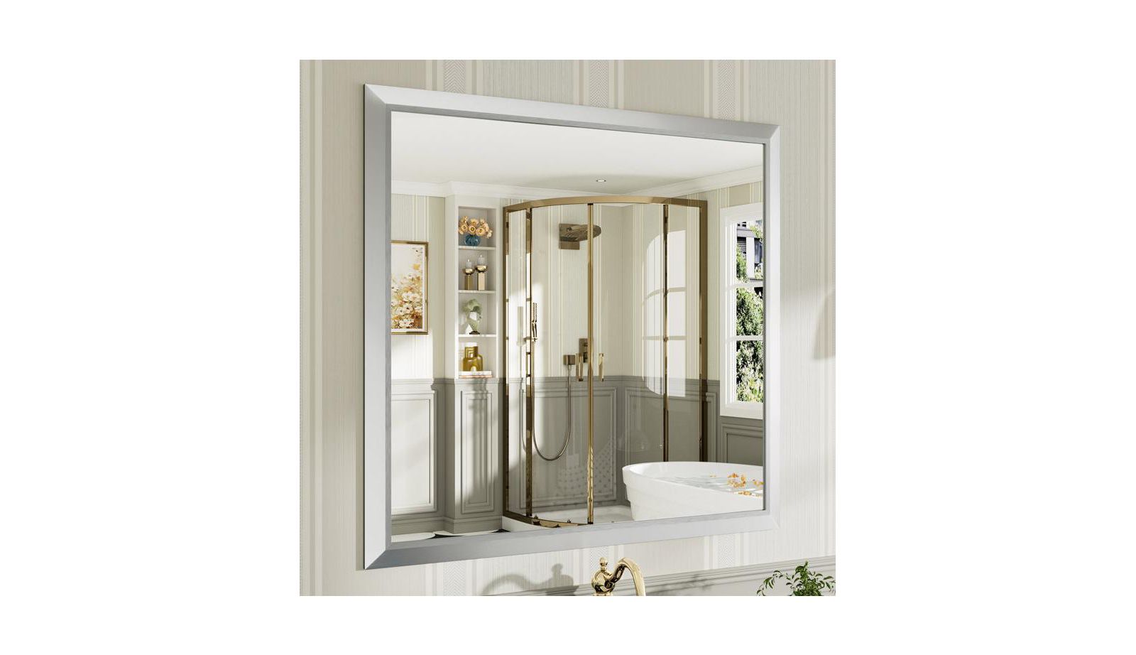 Amorho Bathroom Mirror, 40" x 38" Inch Thick Metal Framed Wall Mirrors for Bedroom, Rectangle Wall-Mounted Mirrors