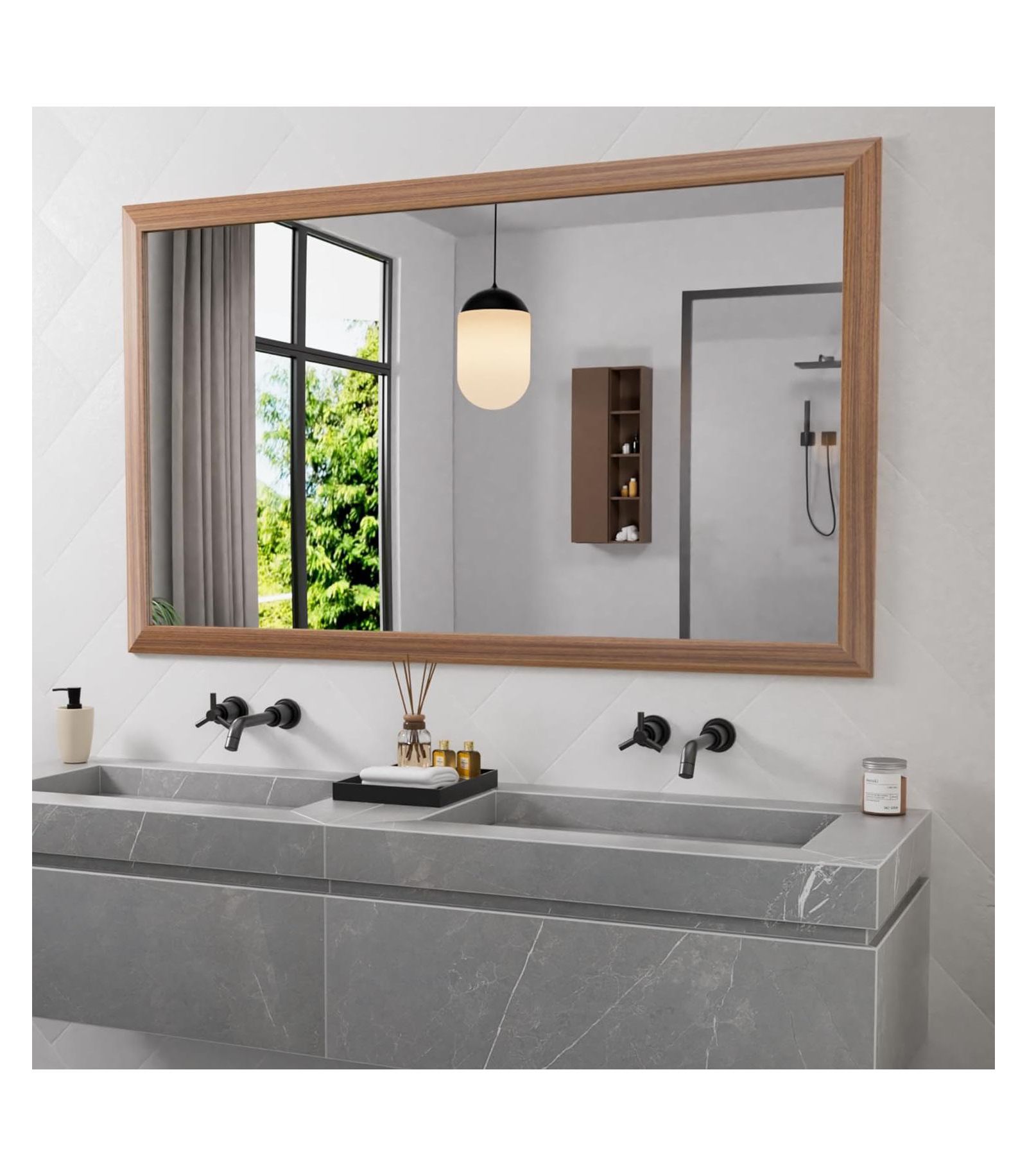 Amorho Bathroom Mirror, 60" x 36"-Inch-Thick Metal Framed Wall Mirrors for Bedroom, Rectangle Wall-Mounted Mirrors (Horizontal/Vertical)