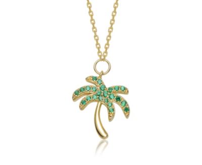 Rachel Glauber Plated with Cubic Zirconia Palm Shaped Drop Necklace