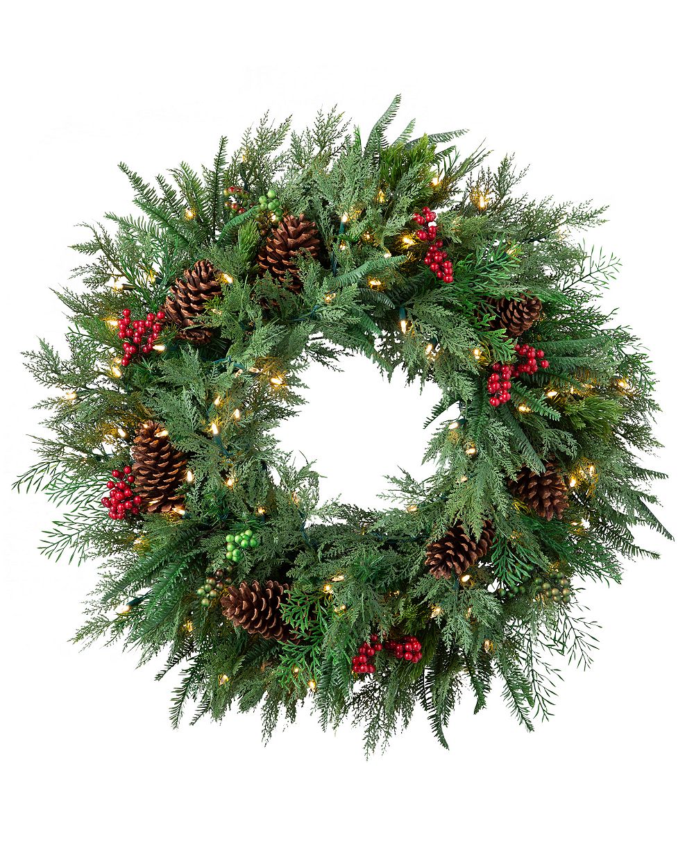 Balsam Hill Pre-Lit 34" Outdoor Winter Evergreen Wreath