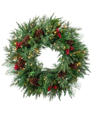 Balsam Hill Pre-Lit 34" Outdoor Winter Evergreen Wreath
