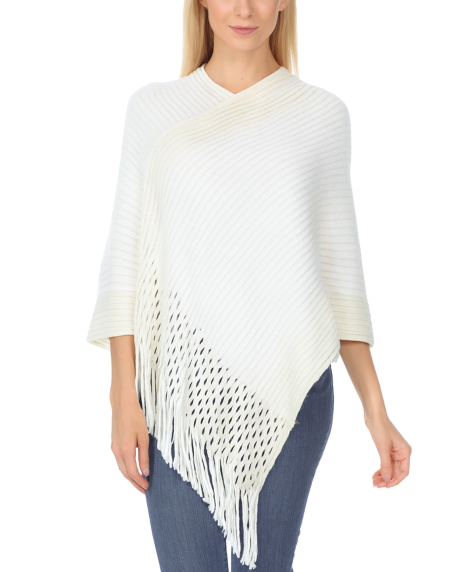 White Mark Women's Cable Knit Poncho Sweater