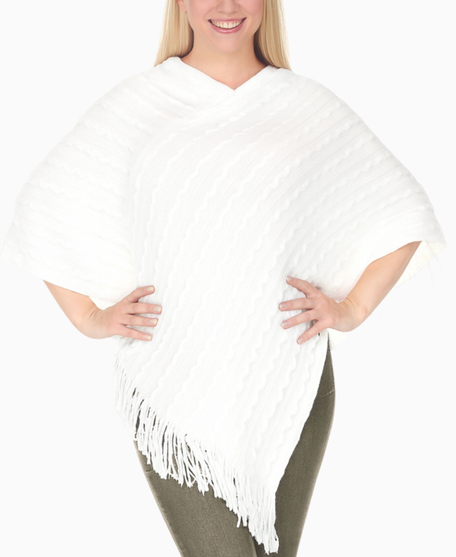 White Mark Women's Lightweight Textured Knit Poncho Sweater