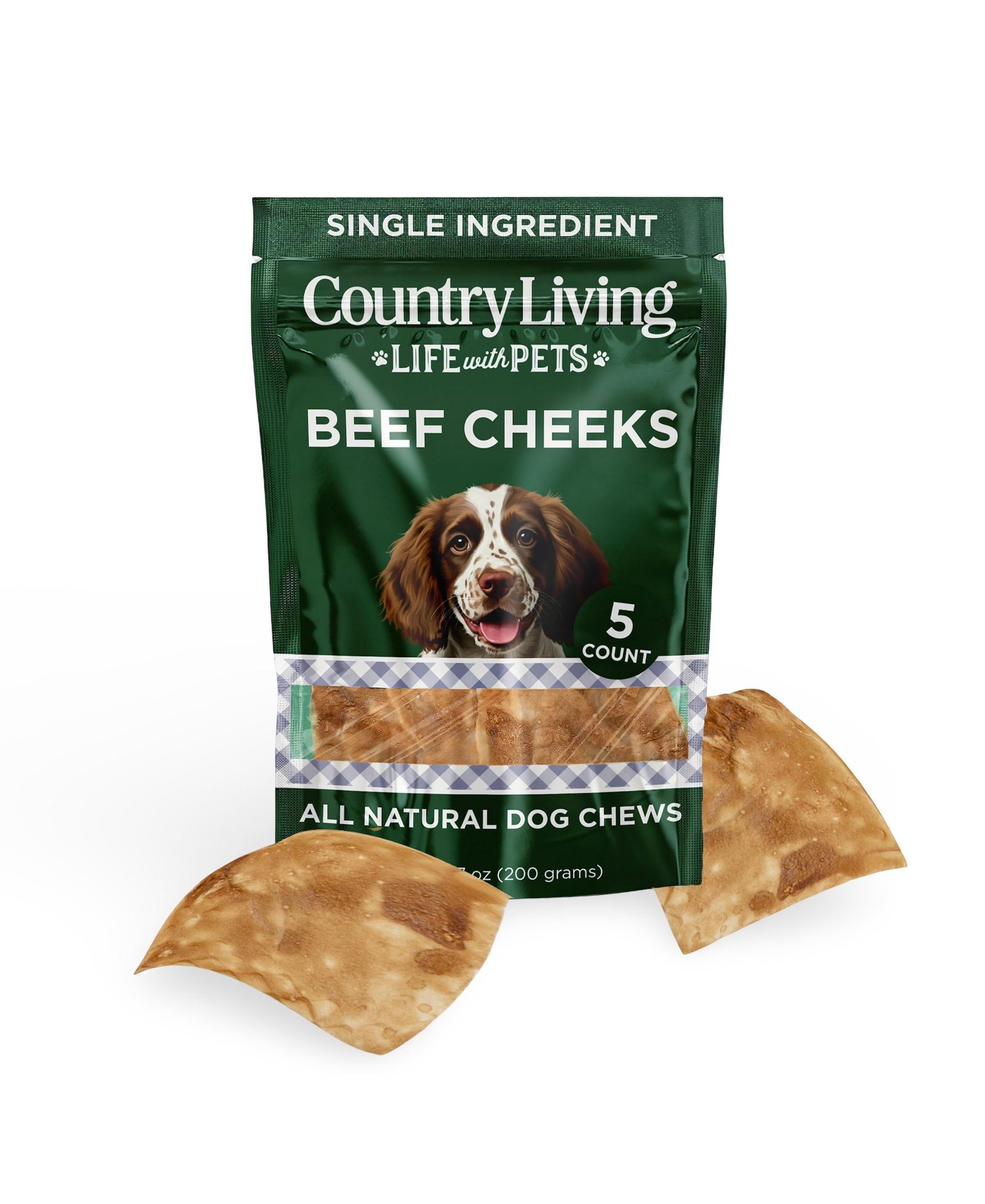 Country Living 4” x 4” Beef Cheek Chip Dog Treats – Chicken Flavor – 5 Count Bag – All-Natural, High-Protein, Long-Lasting Dog Chews