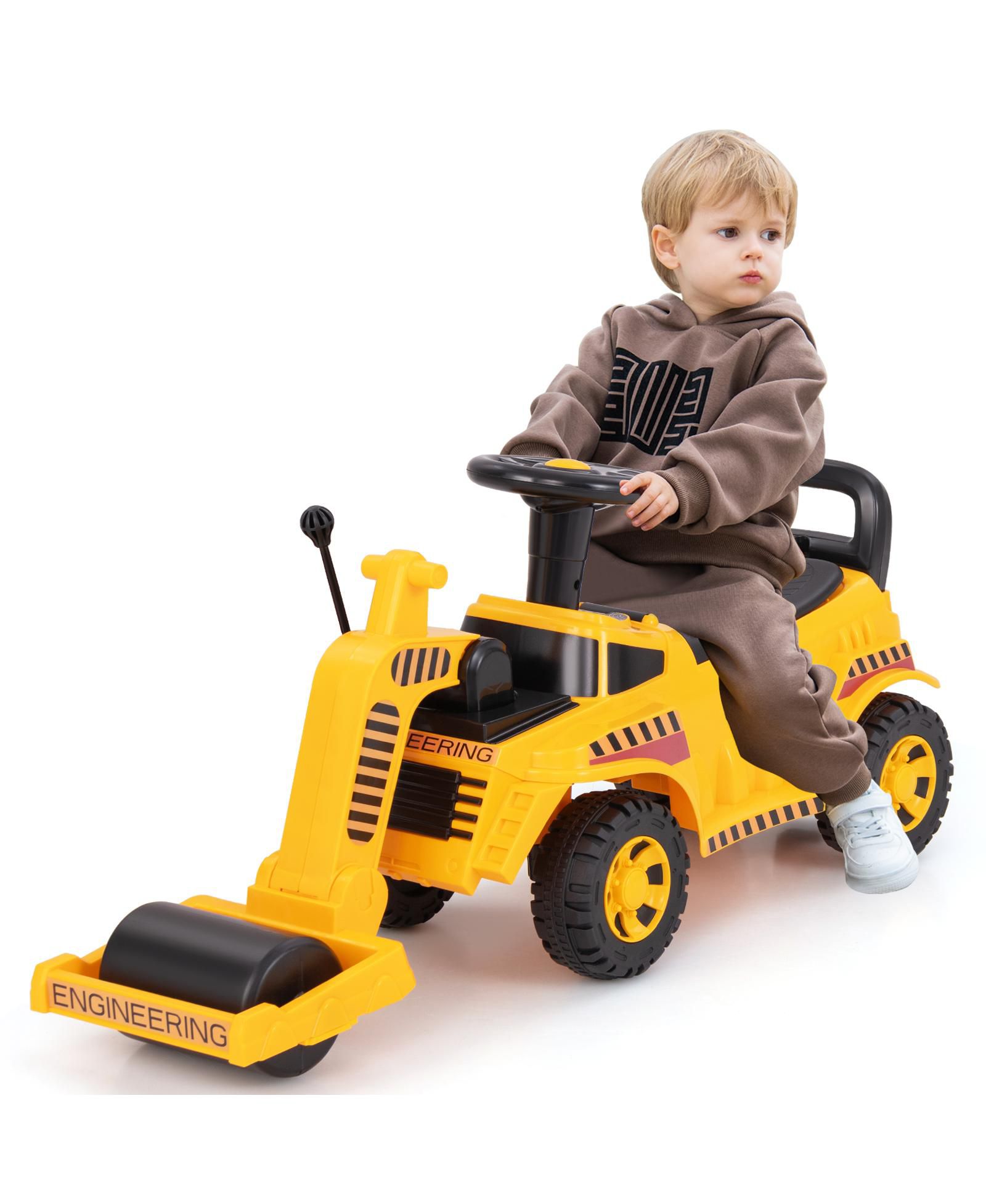 Gymax Road Roller Adjustable Roller Steering Wheel with Engine Sound Ride-On, 33 lbs Capacity, Ages 19-36 Months