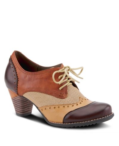 L Artiste Women s Bardot Hand-Painted Leather Oxford Shoes and Lace-Up Derby Style Pumps