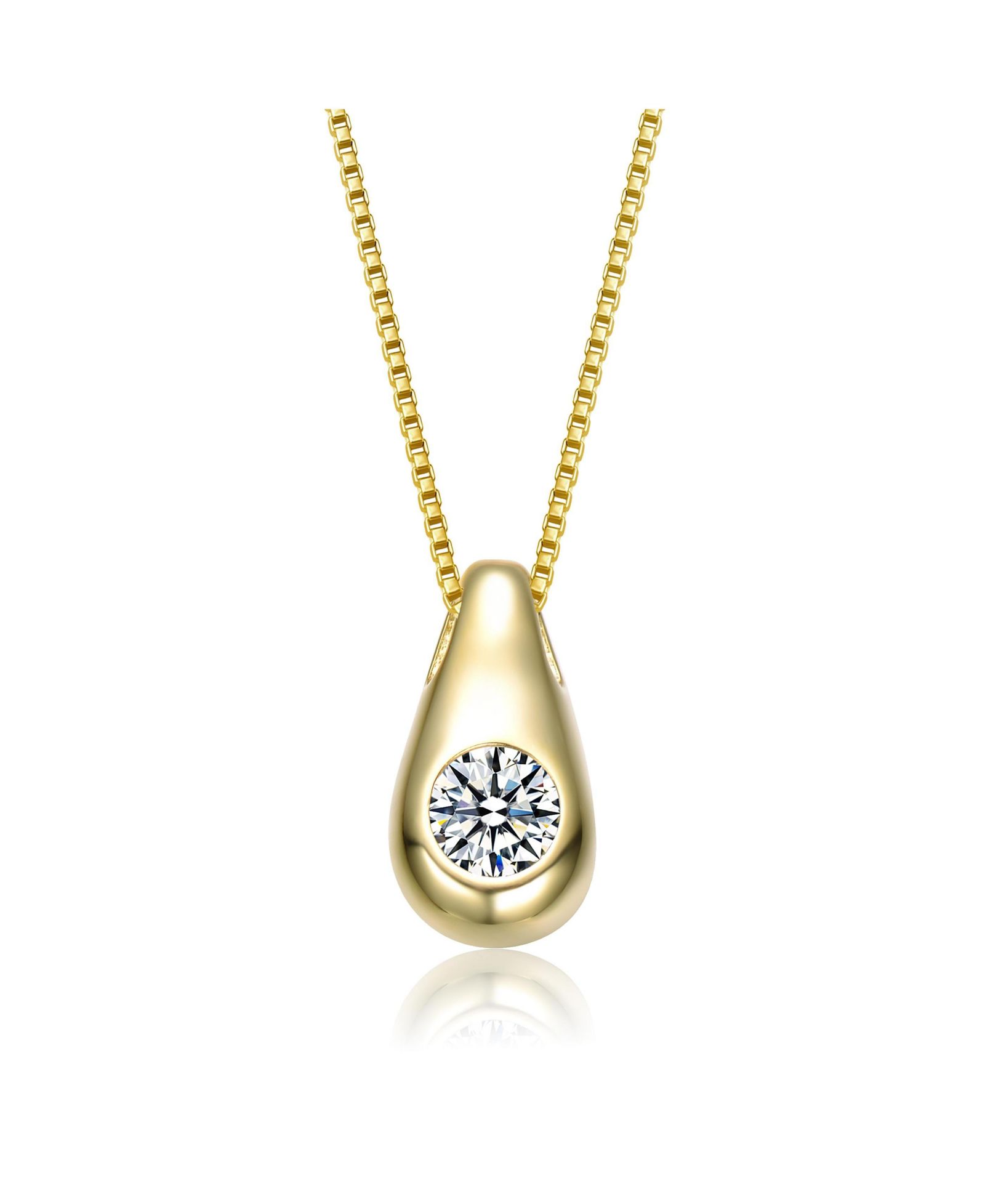 Rachel Glauber Plated with Clear Cubic Zirconia Drop Pendant Necklace