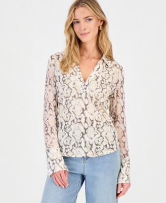 I.N.C. International Concepts Женский Long-Sleeve Printed Mesh Collared Top