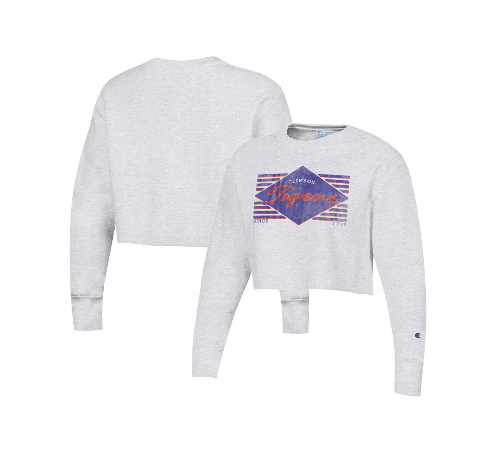 Свитшот Champion Women's Heather Gray Clemson Tigers Reverse Weave Cropped
