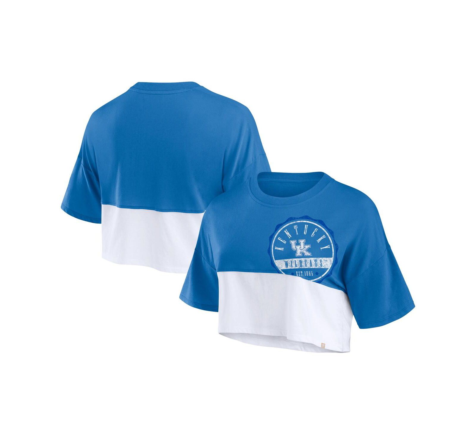 Женская укороченная футболка Fanatics Royal/White Kentucky Wildcats Oversized Badge Color Block