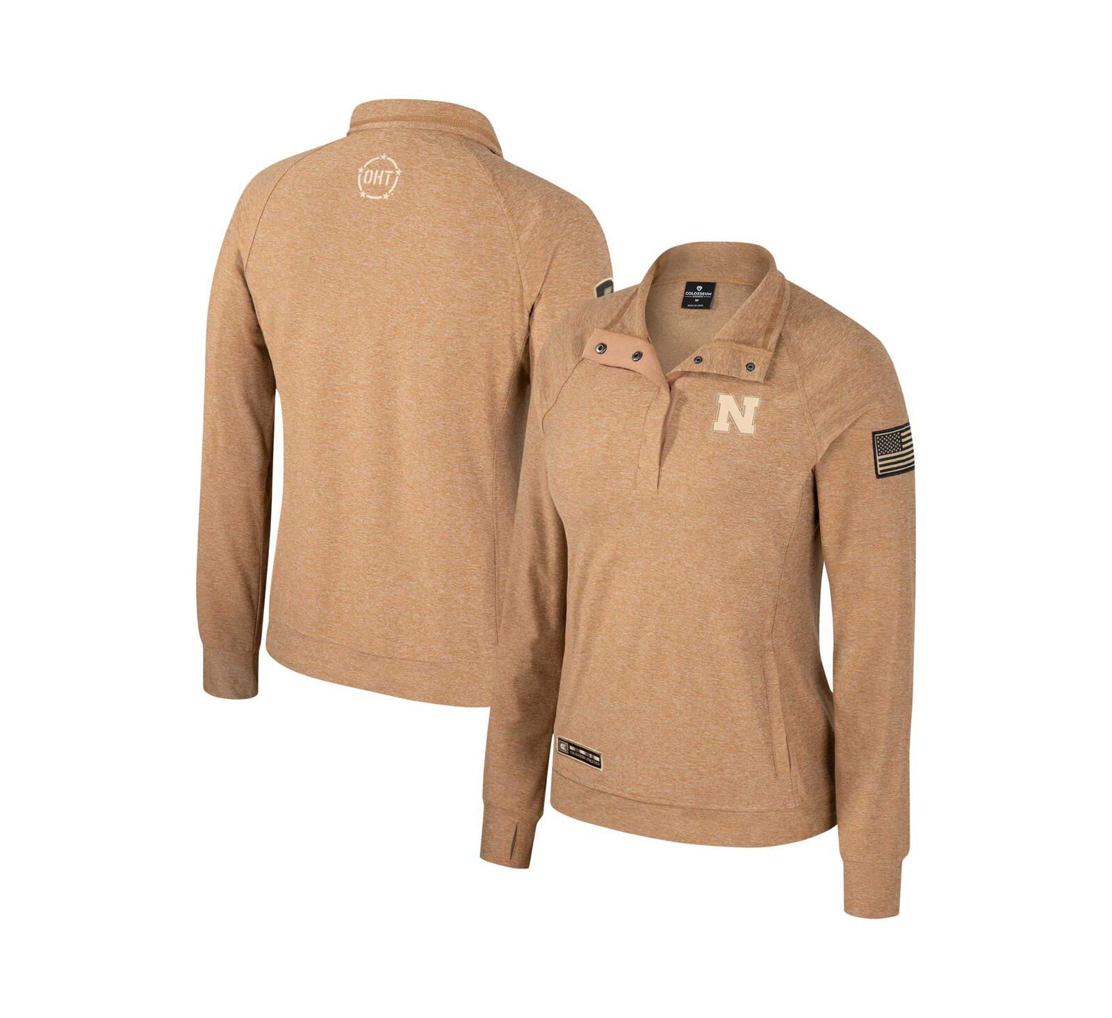 Colosseum Women's Tan Nebraska Huskers OHT Military Appreciation Sand Tatum Quarter-Snap Raglan Jacket