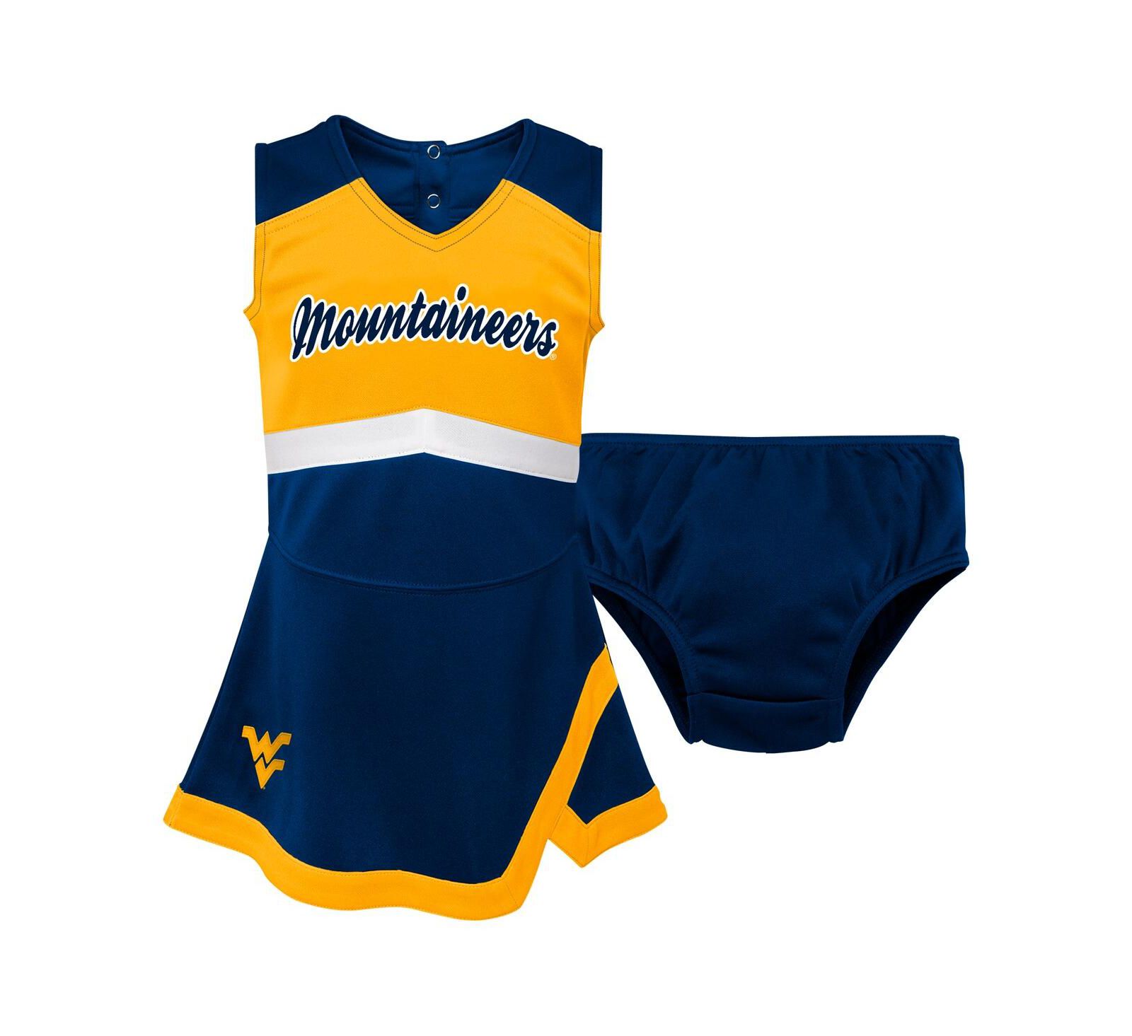 Костюм Outerstuff Girls Preschool 2-Piece Navy West Virginia Mountaineers Cheer Captain Jumper Dress and Bloomers Set